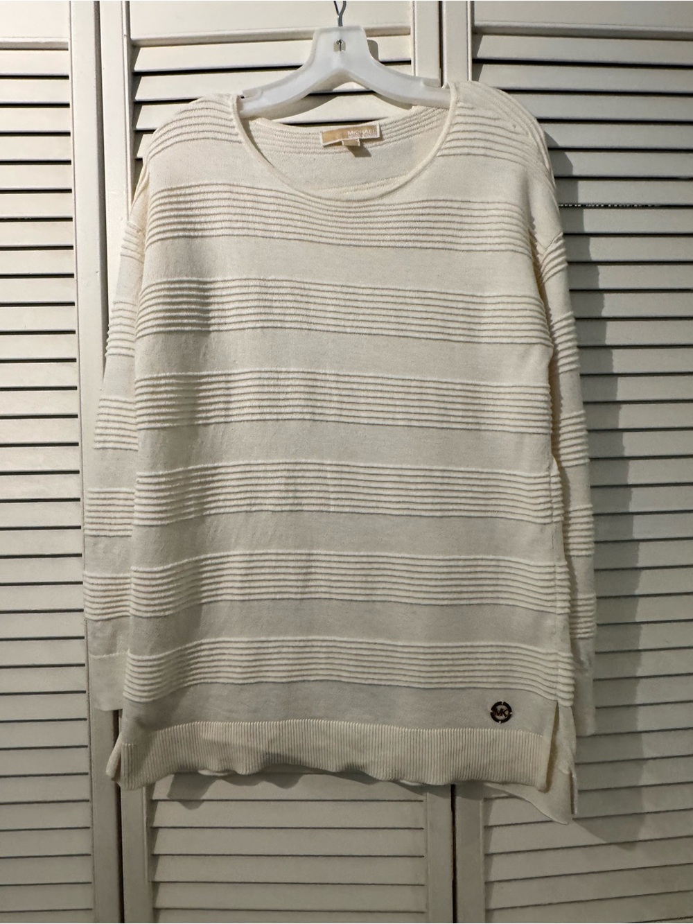 Michael Kors Cream Ribbed Crewneck Sweater